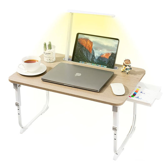 Laptop Desk for Bed Lap Desk with LED Desk Light, Adjustable Tablet Bed Table with Foldable Legs Storage Drawer, Breakfast Serving Tray Folding Laptop Stand Reading Holder for Sofa Couch Floor(Gray) - color: Gray