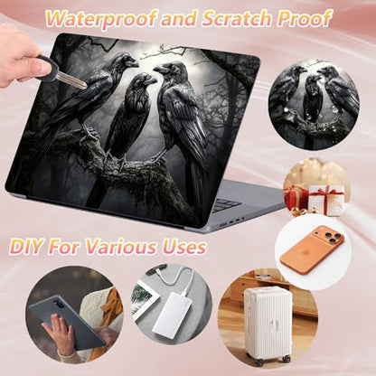 Laptop Skin Sticker Decal 12" 13" 13.3" 14" 15" 15.6",Waterproof Scratch Resistant Vinyl,Reusable Easy to Apply,for MacBook HP Dell Notebooks Netbooks Laptop,2 Wrist Pads,Black Crow Tree - color: Black Crow Tree