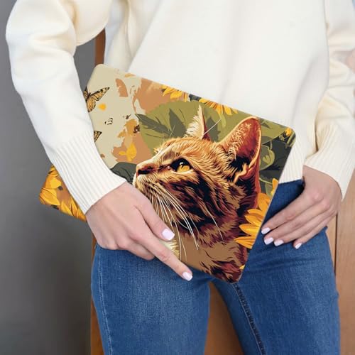 15.6 Inch Laptop Skin Sticker, Reusable Vinyl Cover Protector with 2 Wrist Pad Skins, Removable Waterproof Scratch-Resistant for 12-15.6 Inch Laptop Notebook,Cat with Sunflowers Butterflies - color: Cat With Sunflowers Butterflies
