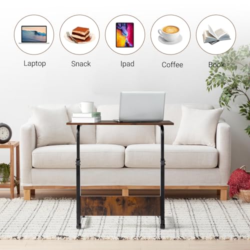 Karl home Mobile Side Table 31.5 inch Computer Desk with Wheels, Rustic Brown - color: Rustic Brown, size: 31.5"+No Power Sockets