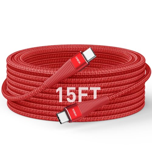 Extra Long USB C to USB C Cable 15FT 100W, USBC Charger Fast Charging Cord Braided, Type C Cable for iPhone 17 Pro Max, 16 15, iPad Pro/Air/Mini, MacBook, Samsung Phones, Tablets & Laptops - Red - color: Red, size: 15 FT - 1 Pack, style: USB C to USB C