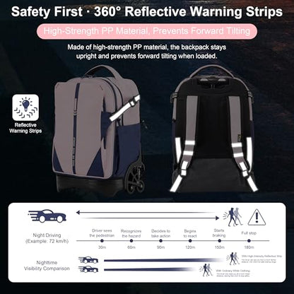 NEW TILAMI 18 Inch Expandable Rolling Backpack Stair-Climbing for School | 6-Wheel Stair-Climbing Girls Boys Carry-on Suitcase 15.6 Laptop Sleeve Water-Resistant Adjustable Handle Wheel Travel Camping - color: Pink