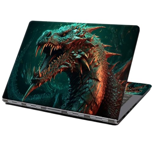 Laptop Skin Sticker Decal 12" 13" 13.3" 14" 15" 15.6",Waterproof Scratch Resistant Vinyl,Reusable Easy to Apply,for MacBook HP Dell Notebooks Netbooks Laptop,2 Wrist Pads,Green Black Dragon - color: Green Black Dragon