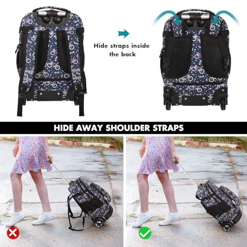 Tilami Rolling Backpack for Kids 19 inch with Lunch Bag Wheeled Laptop Backpack,Bicycle - color: Bicycle