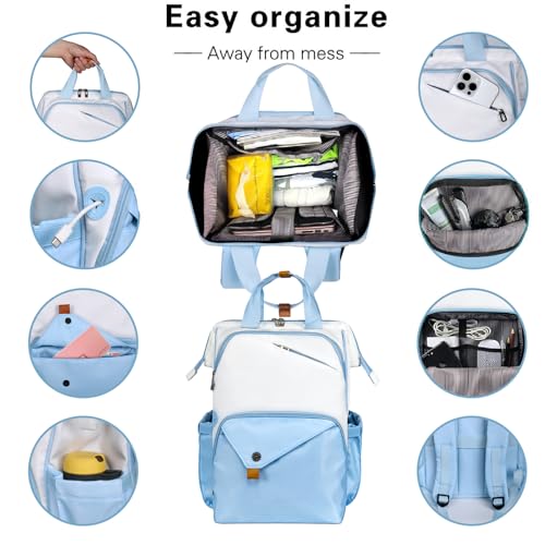Hap Tim Travel Backpack Carry On Flight Approved, Laptop Backpack for School, Work Backpack Woman, White Blue（7651-WB） - color: White Blue