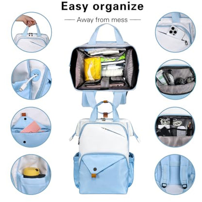 Hap Tim Travel Backpack Carry On Flight Approved, Laptop Backpack for School, Work Backpack Woman, White Blue（7651-WB） - color: White Blue
