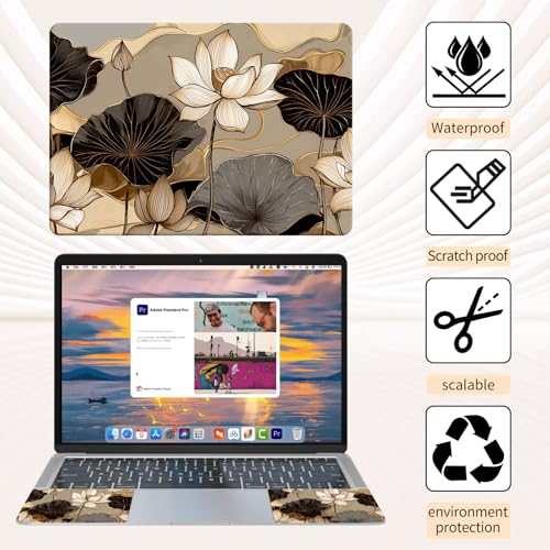 Laptop Skin Sticker 3-Piece Set,Lotus Leaves | Trim-to-fit 3-piece vinyl set with one 15 x 10.6 in lid skin and two palm-rest decals for many 12-15.6 in laptops - color: Lotus Leaves