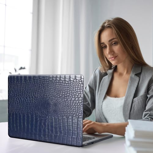 Funut for MacBook Air 13.6 inch Case M5 M4 M3 M2 2022-2024 2025 2026 Release A3449 A3240 A3113 A2681 with Touch ID, MacBook Air 13 M5 Crocodile Leather Hard Shell Case & Keyboard Cover, Blue - color: Crocodile Blue, size: 2022-2026 MacBook Air 13.6 inch M
