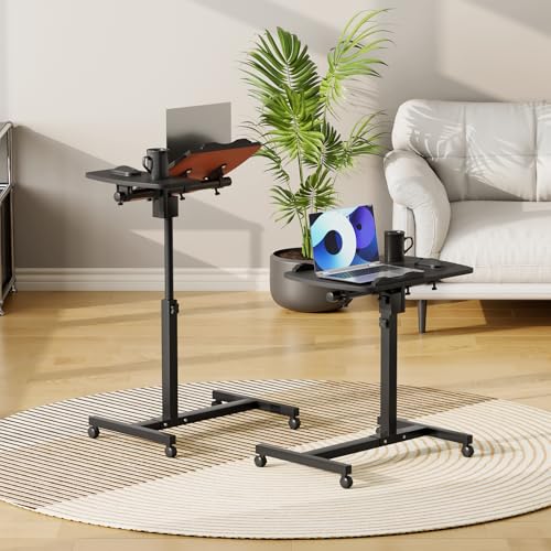 Athena Collection Adjustable Standing Desk with Wheels Overbed Table, Black | Height Adjustability(28.5"-39.5"), Smooth-rolling Casters, Rolling Lab Cart with Large Tabletop for Office, Hospital, Clinic - color: Black, size: Split Desktop