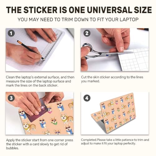 3Pcs Laptop Skin Sticker Decal Corgi PVC Laptop Sticker Fits for 12-16 Inch Notebook Waterproof Scratch Proof Universal Notebook PC Personalized Protector Gift - style: Corgi