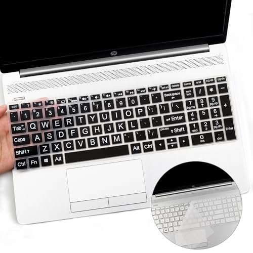 2PCS Keyboard Cover with Large Letters for HP Laptop 15.6 15-dy 15-dw 15-bw 15-bf 15-bs 15-cb 15-cc 15-cd 15-cs 15-da 15-ef Series, HP Envy 17.3 17-by 17-bs 17-ca Series - color: Large Letters Black+Clear