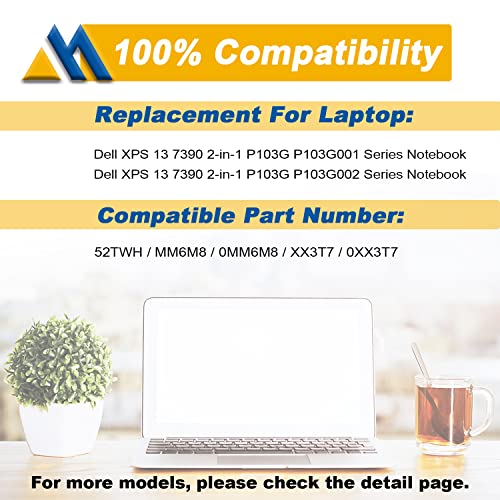52TWH Laptop Battery Compatible with Dell XPS 13 7390 2-in-1 Series Notebook P103G P103G001 P103G002 MM6M8 0MM6M8 XX3T7 0XX3T7 7.6V 6375mAh 4Cell