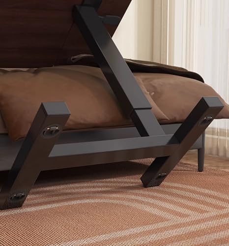 Folding Overbed Table with Wheels - Adjustable Height Rolling Bedside Laptop Desk, Tilting Tray Table for Eating, Working, Reading - Sturdy H-Shape Base, Mobile Sofa Side Table (Walnut)