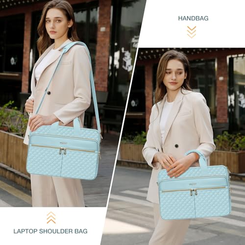 MOSISO 15-16 inch Laptop Bag, Laptop Briefcase Messenger | Compatible with MacBook Pro 16/Air 15, Square Quilted Computer Bag Work Office Business with 3 Pockets&Strap, Ice Blue - color: Ice Blue, size: 16 inch