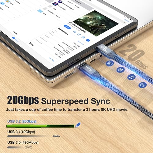 240W USB C to USB C Cable, PD 3.1 Fast Charging USB C Cable Nylon Braided Support 20Gbps Data 4K Video Cable for Thunderbolt 3/4 Samsung S23/22/21/20 iPad Pro MacBook Pro - size: 3.3FT