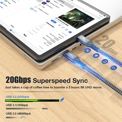 240W USB C to USB C Cable, PD 3.1 Fast Charging USB C Cable Nylon Braided Support 20Gbps Data 4K Video Cable for Thunderbolt 3/4 Samsung S23/22/21/20 iPad Pro MacBook Pro - size: 3.3FT