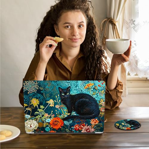 Laptop Skin Sticker Decal 15.6 Inch,12 13 13.3 14 15 15.6 in Laptop Netbook Skins for Notebook,Art Decal Removable Waterproof Scratch Resistant,Universal Vinyl Cover,Blue Flower Cat - color: Blue Flower Cat
