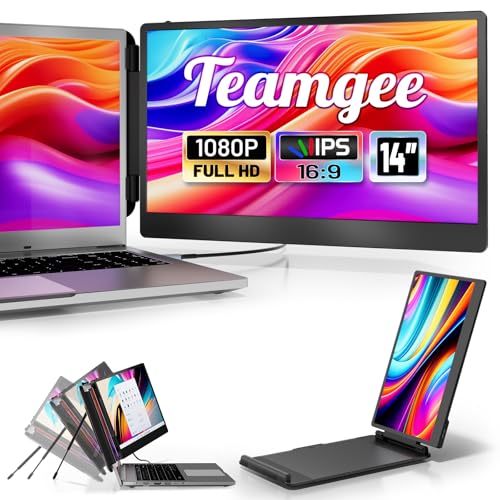 Teamgee 14” Laptop Screen Extender, S1 Dual FHD IPS Portable Monitor for 13–17” Laptops, USB-C/HDMI Plug & Play, Compatible with Windows, macOS & Android, Perfect for Hybrid Work & Travel - size: 14inch Dual