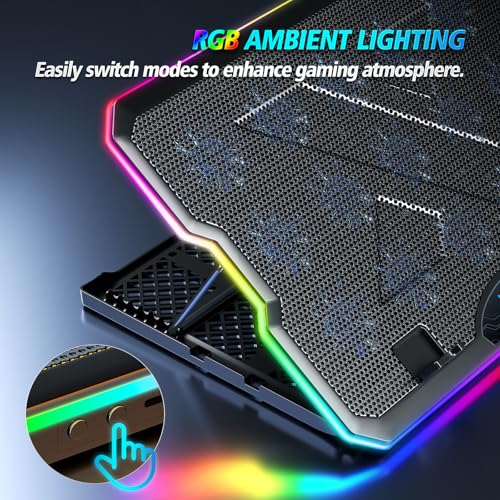 AIMIUZI Gaming Laptop Cooling Pad, Laptop Cooler with 15 Quiet Fans for 12-17.3 Inch Notebook, Slim Portable Laptop Cooling Stand with 7 Height Adjustable, 2 USB Ports, Phone Stand