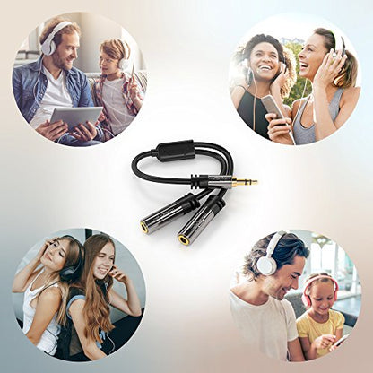 KabelDirekt – Y Adapter & Jack & AUX Splitter – 3.5mm | 1×3.5mm male to 2× female, connect two sets of headphones to a smartphone/tablet/notebook, stereo, 4in, black