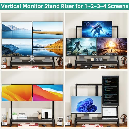 YAOHUOO Computer Monitor Mount Arm with LED, Heavy Duty Fully Adjustable Stand with C-Clamp, Computer Screen Storage Shelf for Office,Living Room