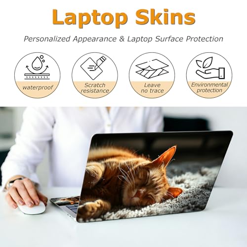 Universal Laptop Skin Sticker with 2 Wrist Pad Decals, 3-Piece Removable Vinyl Laptop Cover, Sleep Cat Waterproof Anti-Scratch, Easy-Trim Fit for 13.3" 14" 15.6" Laptops - color: Sleep Cat