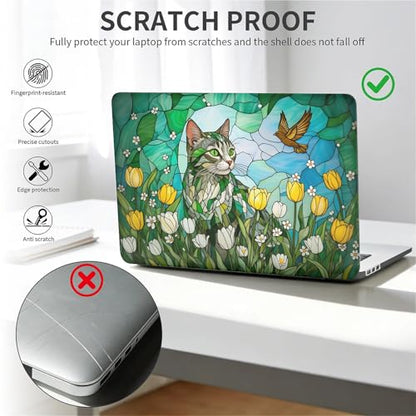 for MacBook 12 Inch Release 2015/2016/2017 Model A1534 Black Computer Case,Novelty Premium Pattern Hardshell Laptop Case Tulip Meadow Stained Glass Feline - color: Tulip Meadow Stained Glass Feline, size: A1534(12 inch)-Black