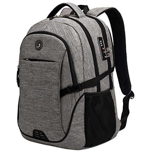 SHRRADOO Travel Laptop Backpack for Men Women, 17 Inch College Computer Bag | Anti Theft Backpack with Combination Lock, Carry On Flight Approved, Fit 17 Inch Laptop, Computer College Bag, Work Daypack - color: Grey