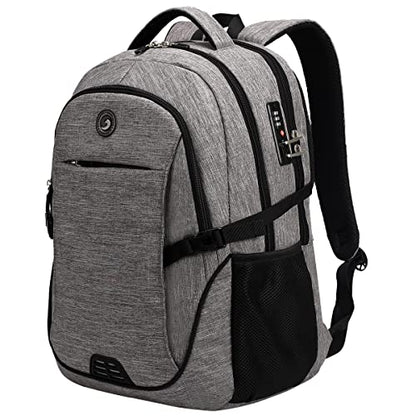 SHRRADOO Travel Laptop Backpack for Men Women, 17 Inch College Computer Bag | Anti Theft Backpack with Combination Lock, Carry On Flight Approved, Fit 17 Inch Laptop, Computer College Bag, Work Daypack - color: Grey