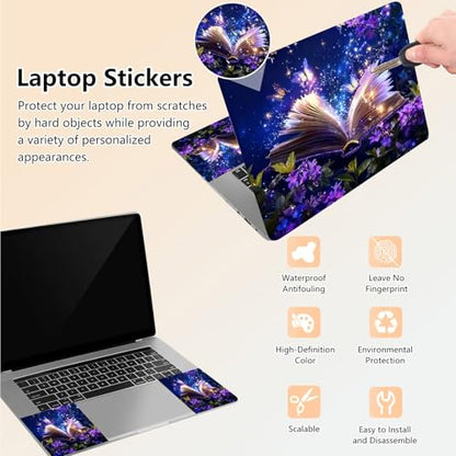 Laptop Skin Sticker Decal 15.6 Inch,12 13 13.3 14 15 15.6 in Laptop Netbook Skins for Notebook,Art Decal Removable Waterproof Scratch Resistant,Universal Vinyl Cover,Book Glitter Butterfly - color: Book Glitter Butterfly
