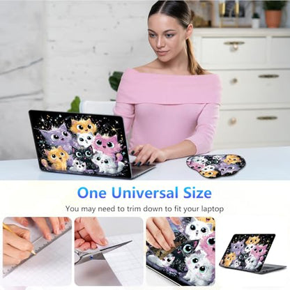 Laptop Skin Sticker Decal 15-15.6 Inch with Cute Mouse Pad, Universal Reusable Vinyl Sticker for 12.1 13 13.3 14 15.4 Inch Netbook and Notebook PC, Cute Cats - color: Cute Cats