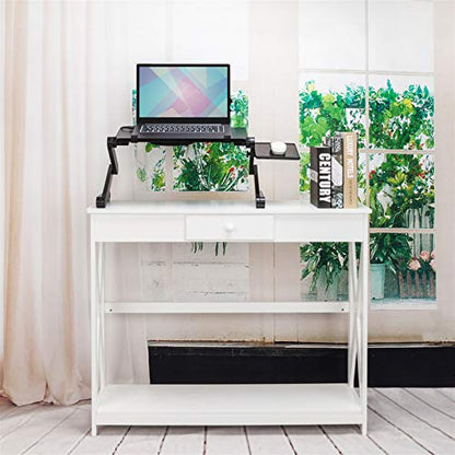 Adjustable Laptop Table for Bed with Cooling Fan, Foldable Aluminum Alloy Standing Desk, 15kg Weight Capacity, Portable Notebook Stand for Home/Office (Black)