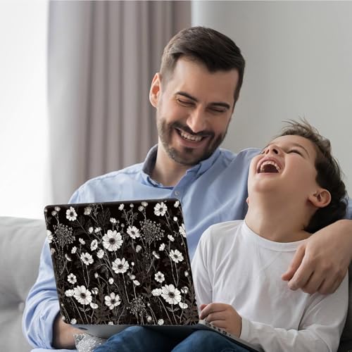 12.1-15.6 Inch Universal Reusable Laptop Skin Sticker Decal, Waterproof Removable Protector for Notebook Cover, Scratch-Resistant Vinyl Cuttable Full Wrap Sticker, Black and White Daisy Wildflower - color: Black And White Daisy Wildflower