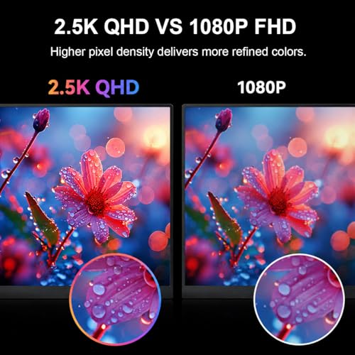 2.5K Portable Monitor, 15.6 inch 2560x1600 QHD External Monitor 100% sRGB Eye Care USB-C HDMI Second Screen for Laptop Mac Phone PS4/5 Xbox Switch