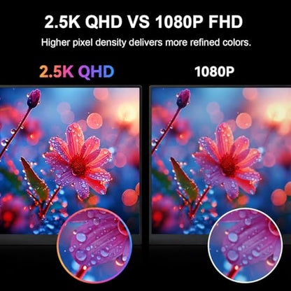 2.5K Portable Monitor, 15.6 inch 2560x1600 QHD External Monitor 100% sRGB Eye Care USB-C HDMI Second Screen for Laptop Mac Phone PS4/5 Xbox Switch