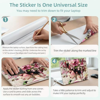 Universal Laptop Skin Decal, 3-Piece Vinyl Protector for 12 13 14 15.6" Notebook, Waterproof Anti-Scratch, Easy Trim & Bubble-Free Finish, Geisha with Flowers in Hair - color: Geisha with Flowers in Hair
