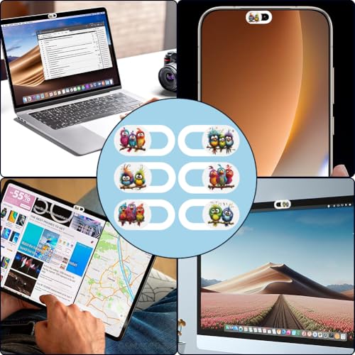 6Pcs 6 Styles Cute Camera Cover Slide Birds 0.04 Inch Privacy Guard Accessories, White Webcam Cover Ultra Thin Protector Blocker for Desktop Computer Tablet Notebook Mini PC Office Use - color: Birds