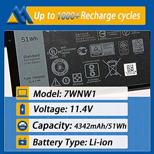 7WNW1 51Wh 6-cell Laptop Battery Compatible with Dell Latitude 5424 5420 Rugged Extreme P85G P86G P137G P137G001 P137G002 P85G001 P86G001 Series DMF8C GK3D3 6NNCF DP3KF DMF0C 07WNW1 451-BCHV 11.4V - size: 5.05*3.42*0.60 inch 7WNW1