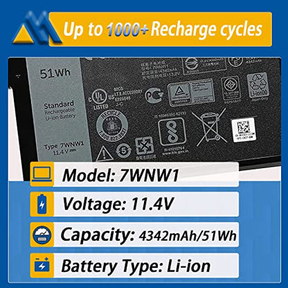 7WNW1 51Wh 6-cell Laptop Battery Compatible with Dell Latitude 5424 5420 Rugged Extreme P85G P86G P137G P137G001 P137G002 P85G001 P86G001 Series DMF8C GK3D3 6NNCF DP3KF DMF0C 07WNW1 451-BCHV 11.4V - size: 5.05*3.42*0.60 inch 7WNW1