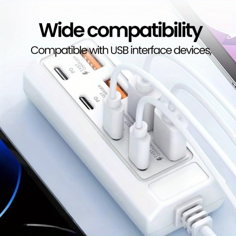 8-in-1 USB Hub Compatible for Tablets & Smartphones, High-Speed Multi-Port Docking Station with Stable Power Supply, USB- External Device Hub Suitable for Laptops, Desktop Computers, Tablets (White) - color: White