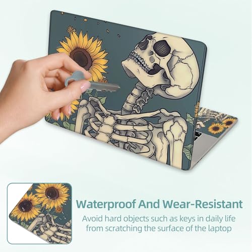 Universal Laptop Skin Decal, 3-Piece Vinyl Protector for 12 13 14 15.6" Notebook, Waterproof Anti-Scratch, Easy Trim & Bubble-Free Finish, Skeleton and Sunflowers - color: Skeleton and Sunflowers