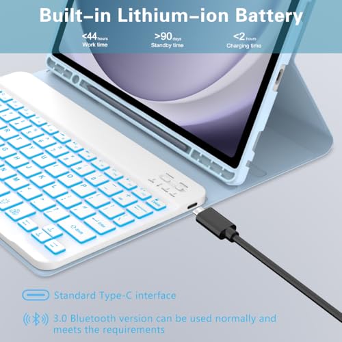 Keyboard Case for Samsung Galaxy Tab A9 Plus 5G 11 inch 2023 (SM-X210/X216/X218), 7 Color Backlit Detachable Keyboard Bluetooth, Smart Folio Cover with S Pen Holder for Galaxy Tab A9+ 11", Blue - color: Blue