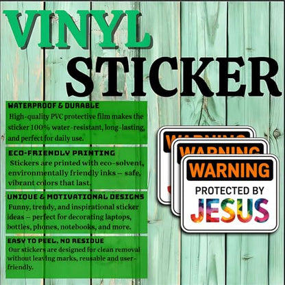 (3Pcs) Warning Protected By Jesus Christian Sticker Waterproof Vinyl Decal Religious Faith Stickers Colorful Jesus Decal Laptop Water Bottle Journal Bible Study Gifts Christians Women Teens 3x2.4 Inch - color: Protected By Jesus