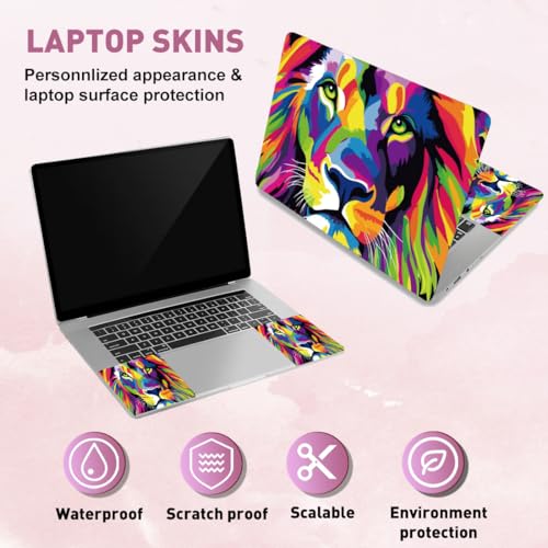 PLIGREAT Colorful Lion Laptop Sticker Decals, 12" 13" 13.3" 14" 15" Laptop Skin Stickers Abstract Paint Universal Removable Vinyl Notebook Art Protector Netbook PC Cover Decal - color: Colorful Lion