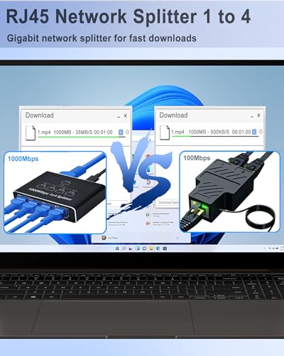 LIEZHUA Ethernet Splitter 1 to 4 - Network Splitter with USB Power Cable, RJ45 Internet Splitter Adapter 1000Mbps High Speed for Cat 5/5e/6/7/8 Cable [4 Devices Networked Simultaneously] | 4 Devices Networked Simultaneously ,1000 Mbps Multi-port network S