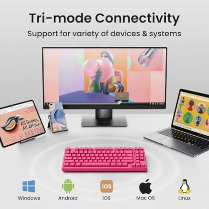 Kisnt KN85 Wireless Silent Mechanical Keyboard, 75% Layout, Bluetooth/2.4GHz/USB-C, Custom RGB Backlit, Hot Swappable, Quiet Typing for Windows/Mac/PC (Berry Red) - color: Berry Red