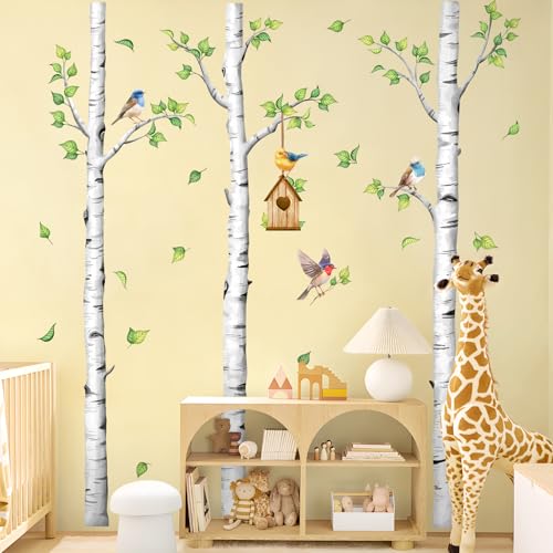 Large Birch Tree Wall Decals White Realistic Tree Stickers | Birch Tree Vinyl Wall Art Sticker Peel and Stick Decal for Aisle Bedroom Office Sofa TV Backdrop Wall Home Decor (H: 67.3 In) - style: H67.3" White