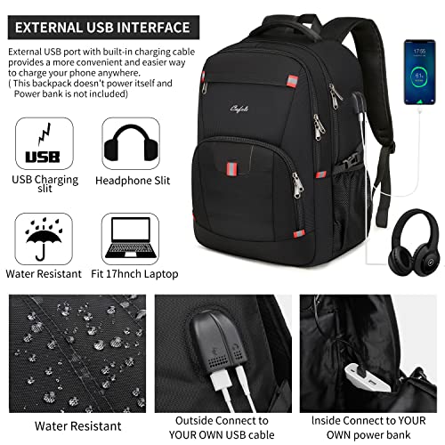 17.3 inch Laptop Backpack,Large Backpack Computer Bookbag Rucksack with USB Charging Port,Water Resistant Sturdy Backpack for Business College School Travel,Men Women Casual Daypack,Black - color: Black