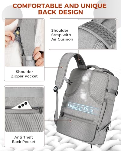 Vancropak Carry On Backpack for Airplanes, Flight Approved Travel Backpack | 3 Packing Cubes, Expandable 40L Luggage Suitcase Fits 17.3" Laptop, Shoe Compartment, Lockable Carry On Bag, mochila de viaje - color: Grey