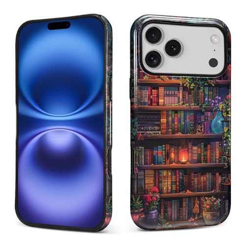 CARLOCA Case for iPhone 17 Pro Max,Colorful Book Wall Flowers Design Hybrid Dual Protection Soft TPU Hard PC Shockproof Anti Scratch Men & Women Stylish Protective Phone Case - color: Colorful book wall flowers, size: iPhone 17 Pro Max